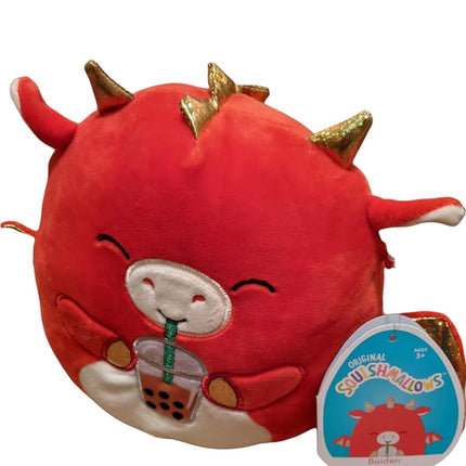 Squishmallows Official Kellytoy Plush 7.5 Inch Squishy Stuffed Toy Animal (Baiden The Dragon with Boba Tea)