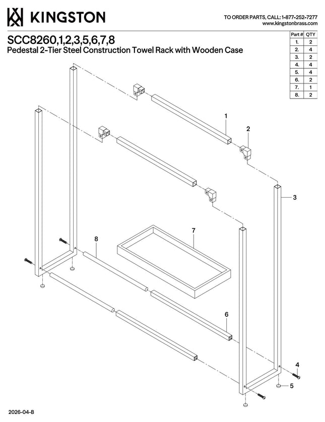 KINGSTON BRASS SCC8268 Pedestal 2-Tier Steel Construction Towel Rack with MDF Wooden Case, Satin Nickel