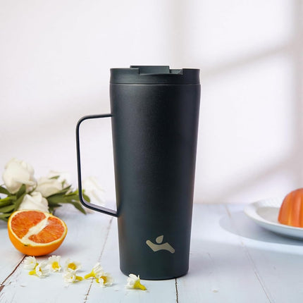 Konokyo Insulated Tumbler with Handle and Straw, 22 OZ Travel Coffee Mug Stainless Steel Cup Metal Water Bottle,Black