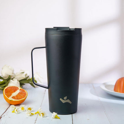 Konokyo Insulated Tumbler with Handle and Straw, 26 OZ Travel Coffee Mug Stainless Steel Cup Metal Water Bottle,Black