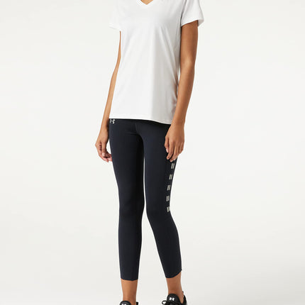 Camiseta de manga corta Under Armour Tech de cuello en V con efecto retorcido para mujer, color blanco/plateado metálico, talla XS