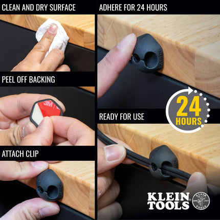 Cable Clips, Self-Adhesive 3-Slot Cable, Cord Management Mounting Clips, Optional Screw for Permanent Mounting, 10-Pack Klein Tools 450-410