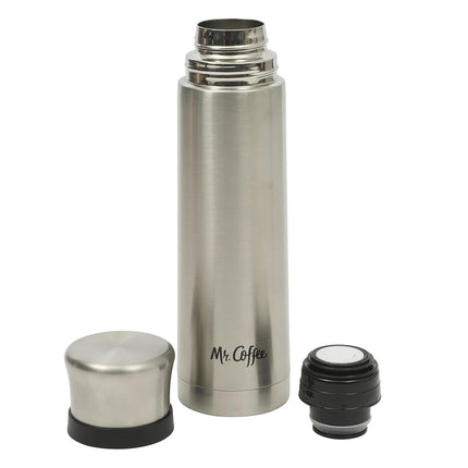 Mr. Coffee Silverleaf 23 oz Stainless Steel Thermal Bottle – Double Wall Vacuum Insulated Travel Mug with Leak-Proof Lid – Hot & Cold Beverage Flask for Work, Commute, or Camping