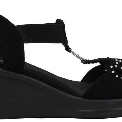 Skechers Women's Rumblers-Queen B Wedge Sandal, Black, 9.5