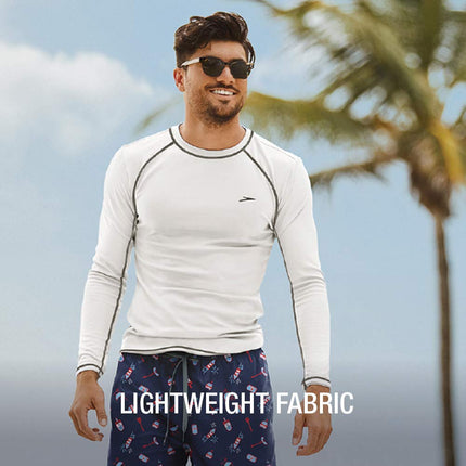 Speedo Men's UPF 50+ Easy Long Sleeve Rashguard Swim Tee, Black, Small
