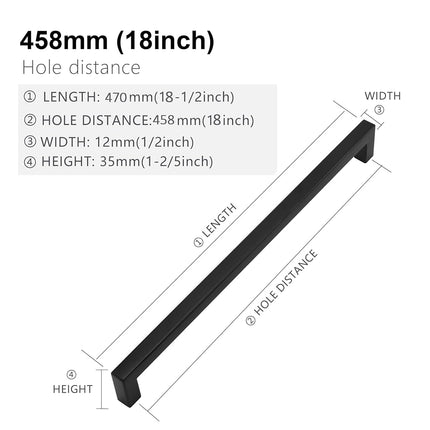 Redunest Cabinet Pulls Matte Black Cabinet Handles Square Drawer Pulls, 5 Pack 18 Inch Stainless Steel Kitchen Door Cupboard Cabinet Handles, Drawer Hardware Handles, 458mm Hole Centers