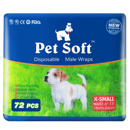 Pet Soft Disposable Male Dog Wraps - Dog Diapers for Male Dogs, Puppy Diapers 72pcs XSmall