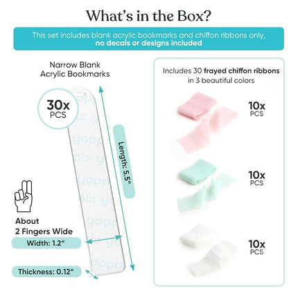 YOPPIX 30 Pieces Acrylic Bookmark Blanks- 3mm Thicken Clear Acrylic Bookmarks with 30 Pcs Ribbon for Reading Lovers DIY Crafts Presents, Graduation Back to School Presents