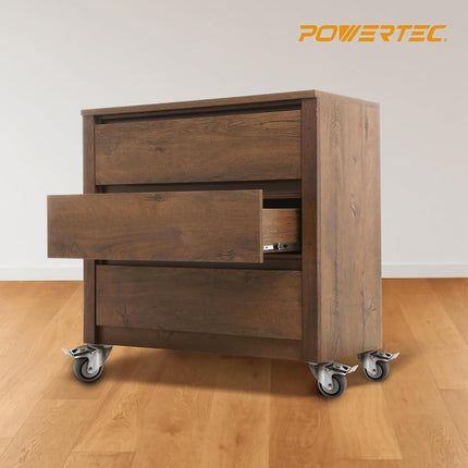 POWERTEC 17201V Roulette pivotante à tige filetée robuste de 3 pouces, capacité de charge totale de 272 kg, avec double frein, pour établis, chariots, diables et meubles, lot de 4, argent