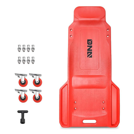 DNA MOTORING 38 Inches Low Profile Plastic Rolling Garage Shop Floor Creeper with Side Pockets & 4pcs Casters, Red, TOOLS-00393
