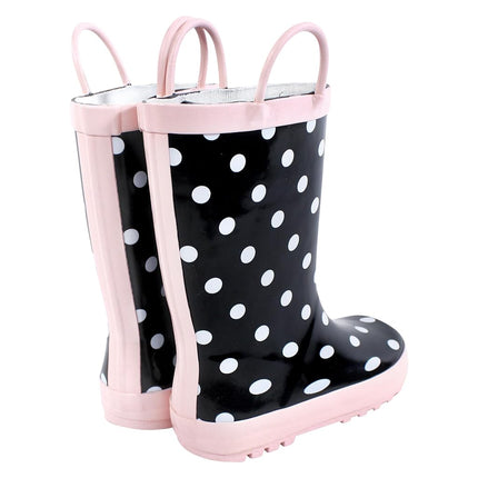 Hudson Baby Unisex Baby Rain Boots, Black Dot Pink, 11 Toddler