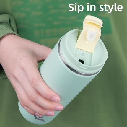 Konokyo Tumbler with Lid, 12 oz Travel Coffee Mug Double Wall Vacuum Stainless Steel Thermal Metal Cup Insulated Water Bottle,Macaron Green