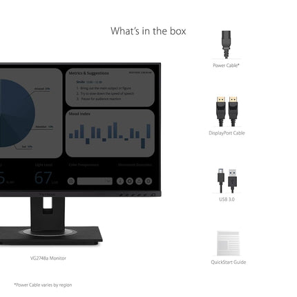 ViewSonic VG2748a-2 27-inch 1080p Full HD Monitor with Frameless Design, Advanced Ergonomics, HDMI, USB, DisplayPort, VGA, Integrated Speakers, for Business or Home Office