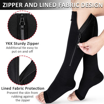 Ailaka Medical Compression Socks with Zipper for Women Men, 15-20 mmHg
