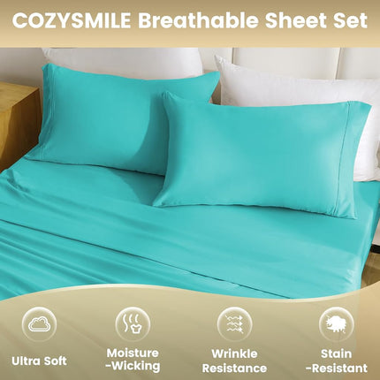 CozySmile Silky Soft King Size Sheet Set - Luxury 4 Piece Breathable Cooling Sheets for King Size Bed, 16" Deep Pocket Easy Care Wrinkle Free Bedding Sheet and Pillowcase Set, Turquoise