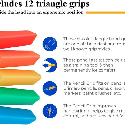 The Pencil Grip The Classics 12-Pack Triangle Pencil Grips, Assorted Bright Colors, 1.75-Inch Long (TPG-16212)
