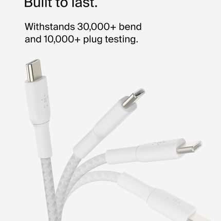 Belkin BoostCharge braided USB C to fast charger cable, USB type C charger cable fast charging for iPhone 16, 15, Samsung Galaxy S24, S23, Pixel, iPad, MacBook, Nintendo and more - 1m, White
