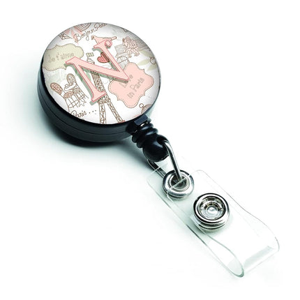 Caroline's Treasures Letter N Love in Paris Pink Retractable Badge Reel, Multicolor (CJ2002-NBR)