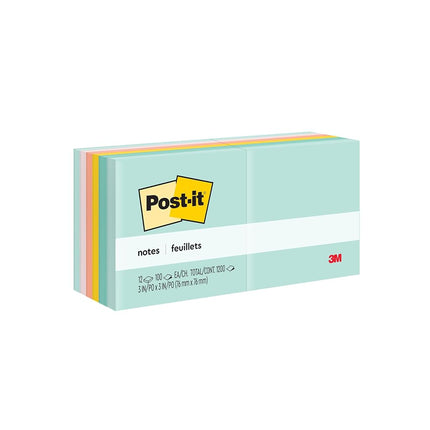 Post-it Notes, 3 in x 3 in, 12 Sticky Note Pads, 100 Sheets per Pad, Beachside Café Collection, School Supplies and Office Products