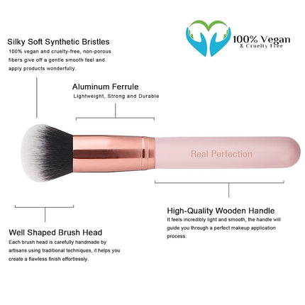 Juego de 16 brochas de maquillaje Real Perfection con 1 perfilador de cejas, sintéticas de primera calidad para base, difuminar, polvos faciales, sombra de ojos, corrector y kit de herramientas de maquillaje