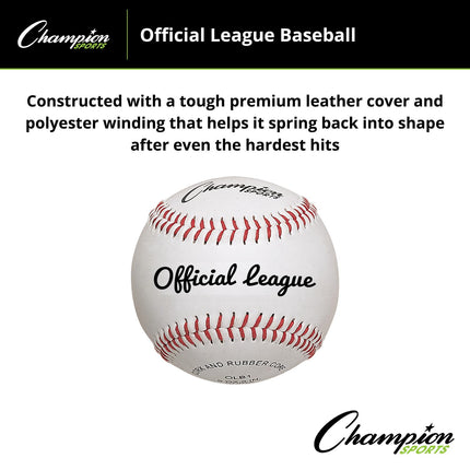 Champion Sports Leather Baseball Set: Dozen Indoor / Outdoor Genuine Leather Official League Baseballs for Practice Training or Real Game - OLB1 Pack of 12