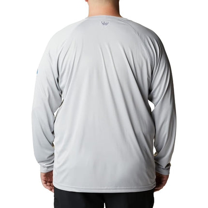 Columbia Men's Terminal Tackle Long Sleeve Fishing Shirt, Cool Grey/Vivid Blue Logo, Large