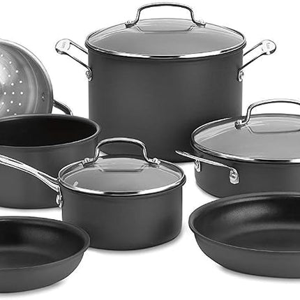 Cuisinart Batería de cocina de 11 piezas, negra, antiadherente anodizado duro Chef's Classic, 66-11