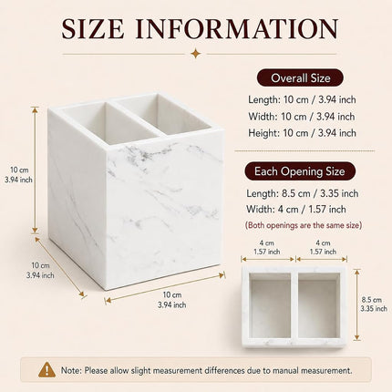SIRIZEN-DIVING White Marble Pen Holder with 2 Compartments 3.94 Inch