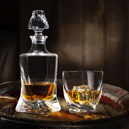 26Oz Twisted Whiskey Liquor Decanter Set in Box,Set with 2 Twisted Glasses
