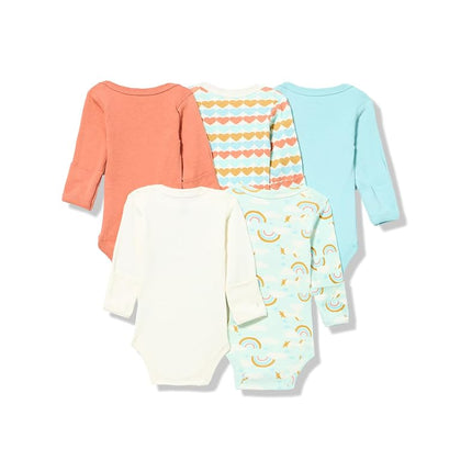 Hudson Baby Lot de 5 grenouillères à manches longues en coton pour bébé garçon et fille, motif arc-en-ciel magique, prématuré