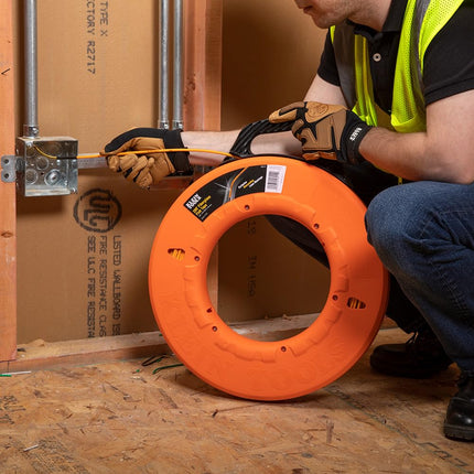 Fish Tape 61 m is Non-Conductive Fiberglass, Flexible for Conduit Measuring as Pull Line Klein Tools 56014