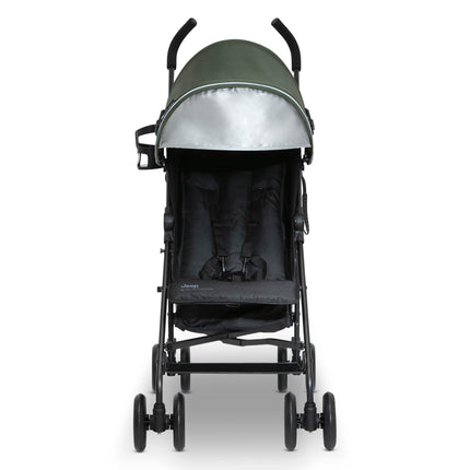 Jeep PowerGlyde Stroller by Delta Children - Lightweight Travel Stroller with Softer Drive and Compact Fold, 3-Position Recliner, Extra Large Storage Basket, Olive Green