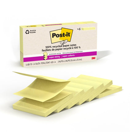 Post-it 100% Recycled Paper Super Sticky Notes, 2X
