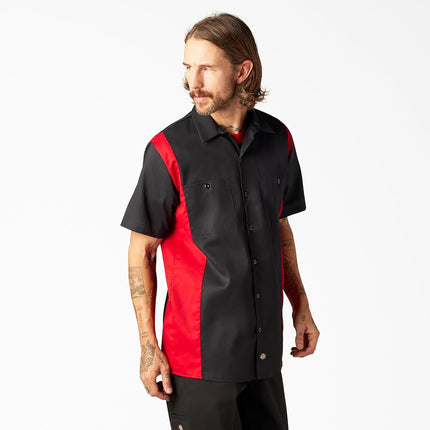 Chemise de travail Dickies deux tons à manches courtes pour homme, Noir, Rouge anglais, TP