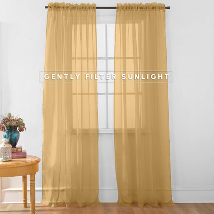 Elegant Comfort 2-Piece Sheer Panel with 2inch Rod Pocket - Window Curtains 60-inch Width X 84-inch Length - Tan
