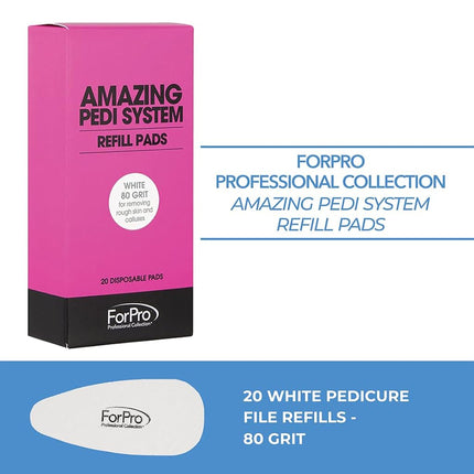ForPro Amazing Pedi System Refill Strips, White, 80 Grit, Pedicure File Refills, 5” L x 2.5” W, 20-Count