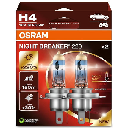 OSRAM Night Breaker 220, H4, +220% More Brightness