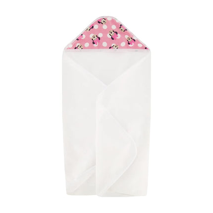 Disney Cudlie Baby Girl Minnie Mouse 2 Pack Rolled/Carded Hooded Towels in Happy Dots Print
