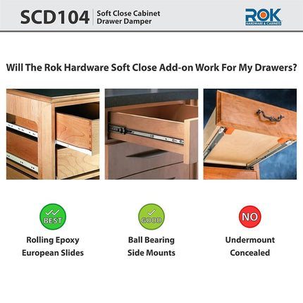 Rok 2-Pack Hardware Soft Close for Wood Drawers/Soft Close Drawer Adapter/Add-On/Retrofit (Gray)