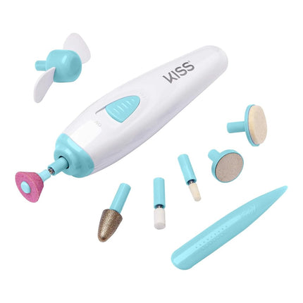 KISS Power File X Nail Dryer All-in-One Nail Care Kit, Cordless Rechargeable Handle, Salon Style Nail Dryer, 12 Interchangeable Styling Attachments, Ergonomic Design, Storage Case, 16 Pcs., 1.14 Lbs.