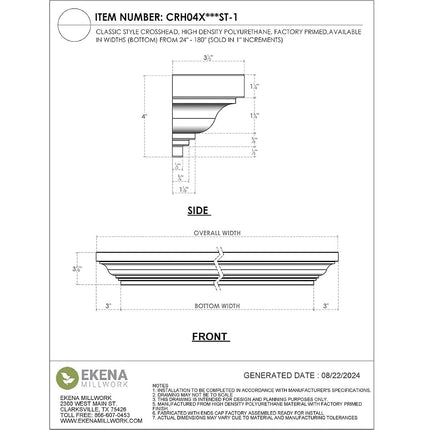 Ekena Millwork CRH04X30ST-1 30" Bottom 36" Top Width x 4 H x 1/2" P Standard Crosshead