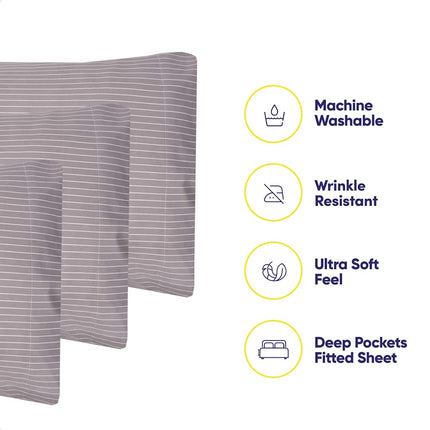 Sweet Home Collection Full Size Bed Sheets - 6 Piece 1500 Supreme Collection Fine Brushed Microfiber Deep Pocket Full Sheet Set Bedding - 2 Extra Pillow Cases, Pinstripe Gray