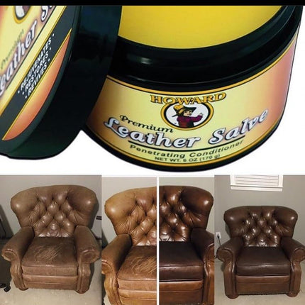 HOWARD PRODUCTS LS0006 Premium Leather Salve Conditioner, 170g - Renews Old Leather, Protects New Leather, Deep Penetrating Formula with Purified Lanolin, Neatsfoot, Coconut Oil, Beeswax