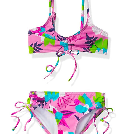 Kanu Surf Girls' Willow V-Neck Bikini Beach Sport 2-Piece Swimsuits, Tropical Dance Pink, 7