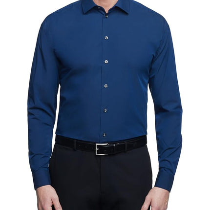Kenneth Cole Men's Dress Shirt Regular Fit Solid, Medium Blue, 17"-17.5" Neck 32"-33" Sleeve
