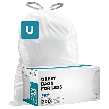 Plasticplace simplehuman Code U Compatible Drawstring Liners 14.5-21 Gallon / 55-80 Liter 27" x 32", 200 Count, White
