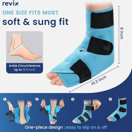REVIX Large Ankle Ice Pack for Foot Discomfort, Reusable Gel Cold Pack with Cold Compression Therapy, Full Coverage Ankle Ice Wrap for Post-Workout Recovery, Achilles Tendonitis, 2 Packs