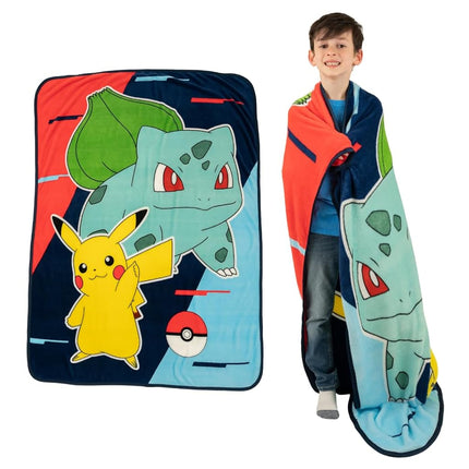 Franco Pokémon Anime Pikachu et Bulbizarre Couverture en micro-peluche ultra douce pour enfants, 117 cm x 152 cm, (Produit sous licence officielle)