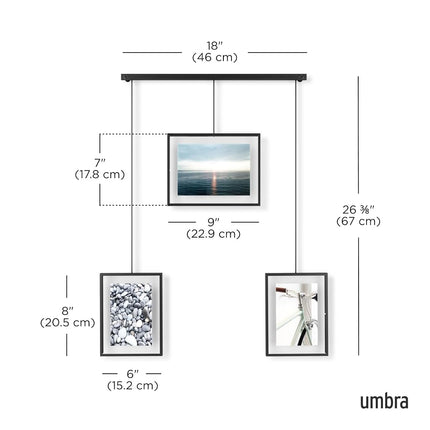 Umbra Exhibit Picture Frame Gallery Set, Adjustable Collage Display for 3 Photos, Prints, Artwork and More, Holds two 4x6 and one 5x7 Photos, Black