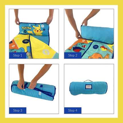 Franco Pokemon Anime Pikachu Tapis de sieste doux pour tout-petit avec oreiller et couverture, parfait pour la maternelle/la garderie/les voyages/le sac de couchage, 21" x 45" (Produit officiel Pokémon) par